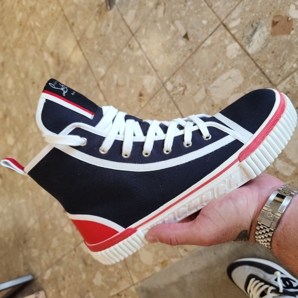 Christian Louboutin Blue and Red High-Top Sneakers - Picture 5 of 8